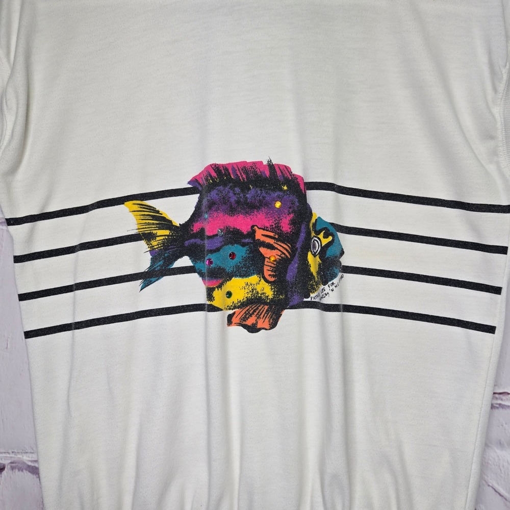 Vintage Marcy N Me Petites Vintage 1990 Colorful Fish Graphic TShirt Women Sz S